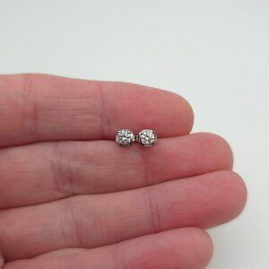 925 Sterling Silver Tiny Round Cubic Zirconia Stud Earrings A86